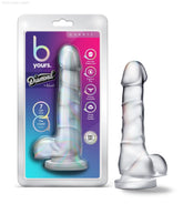 B Yours Diamond By Blush® | Quartz Realistic Clear 7.5-Inch Long Dildo With Balls & Suction Cup Base-French Quarter Lingerie